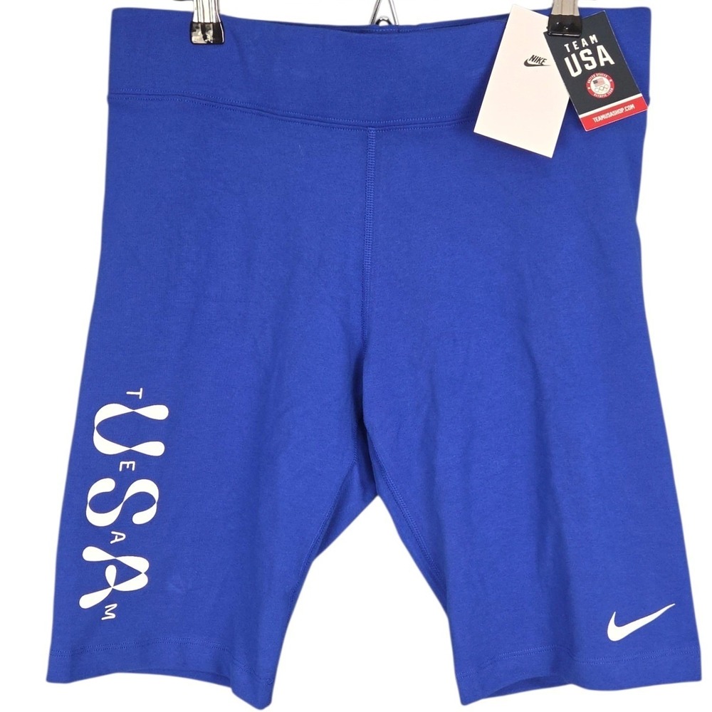 Nike Team USA Biker Shorts Womens Large Blue Training Athletic Performance NWT